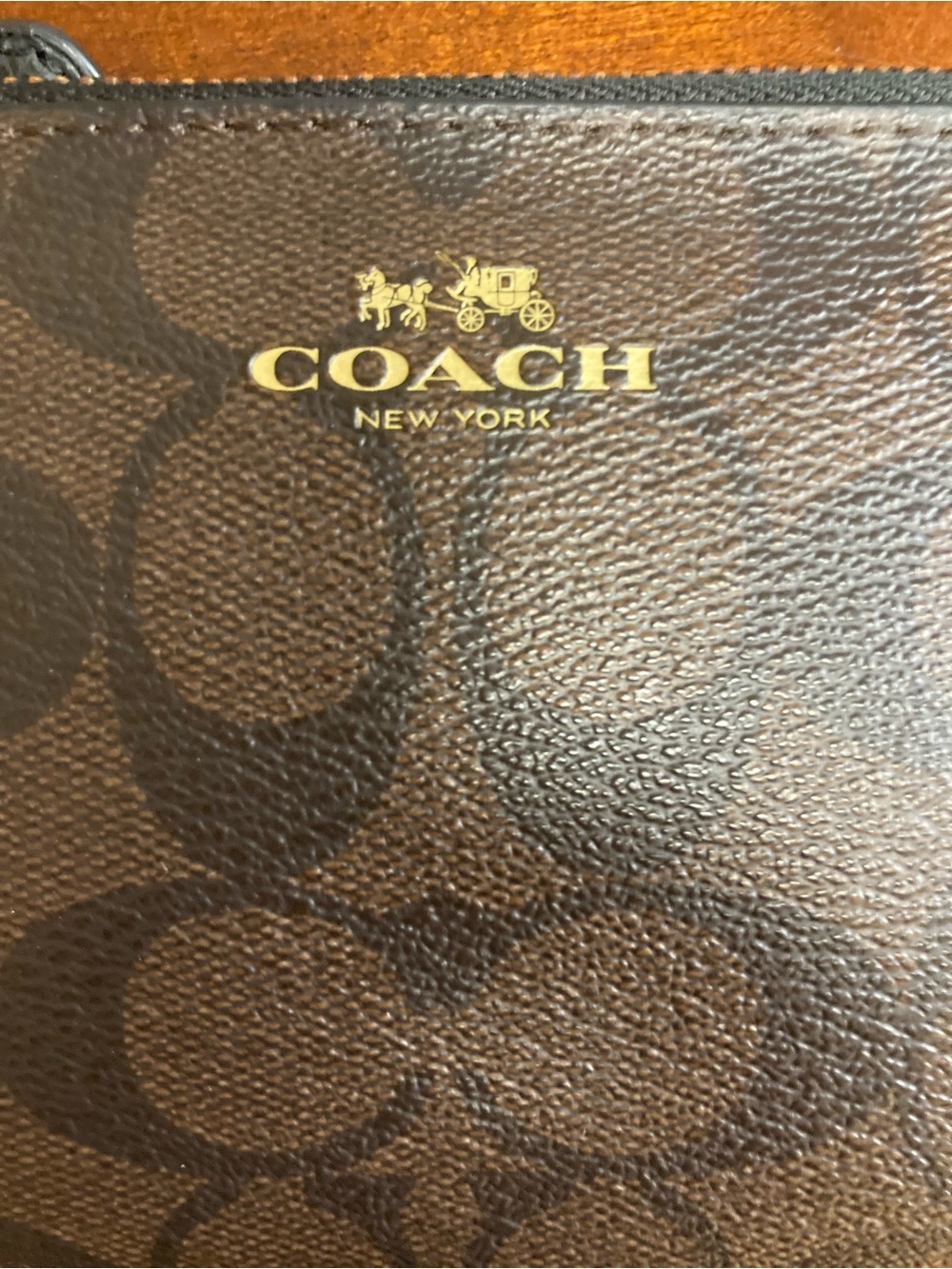 Coach Double Corner Zip Wristlet Metallic Brown Signature Canvas Gold-Tone - Picture 4 of 15